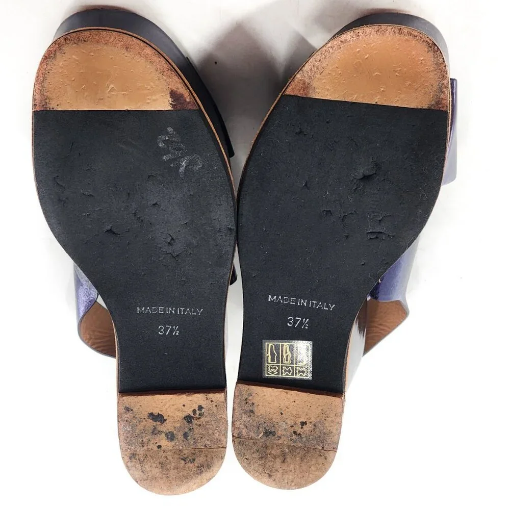 FLAMINGOS Trendy Metallic Blue Leather Platform Wedge Sandal
